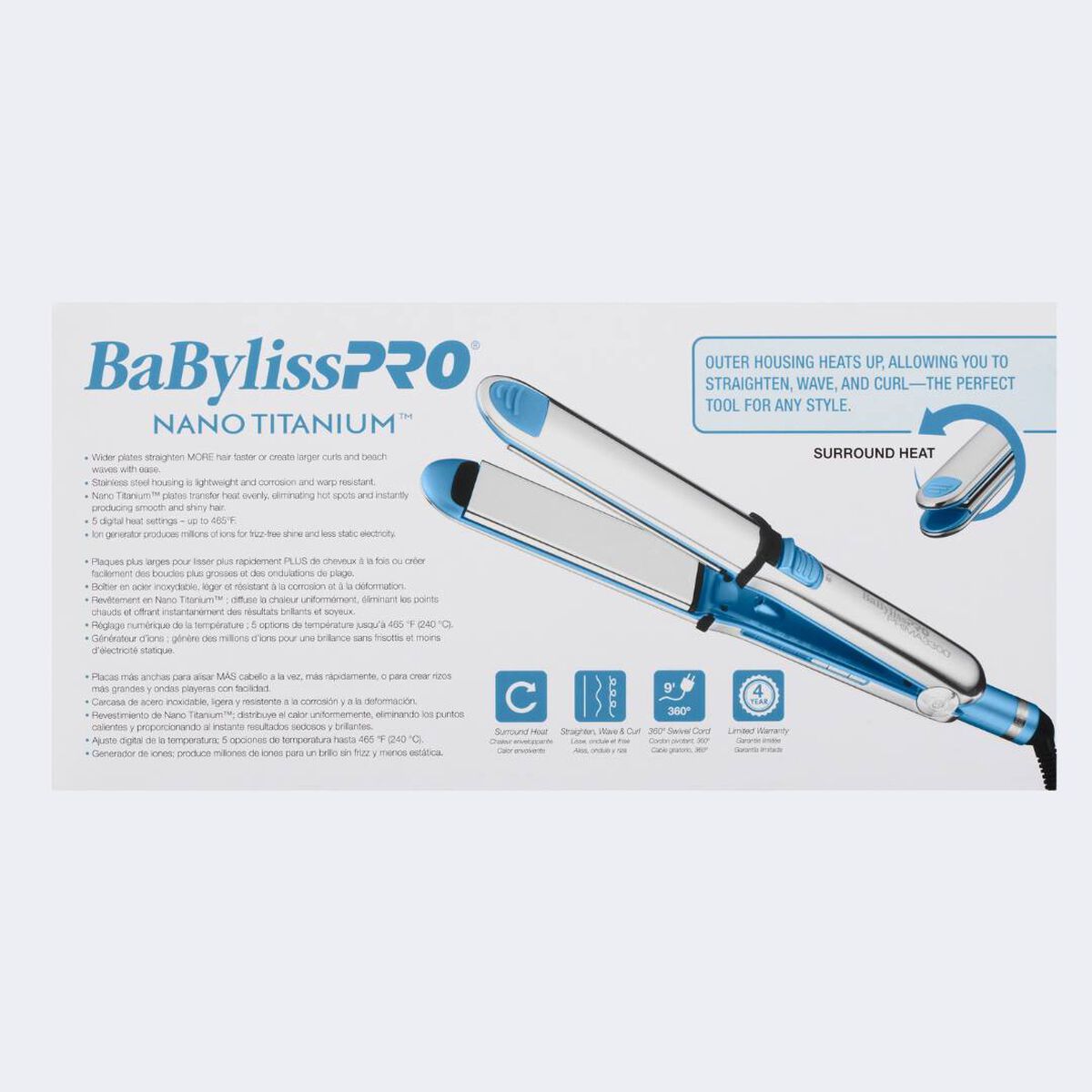 Plancha alisadora de acero inoxidable de 1-1/2 in Prima de BaBylissPRO® Nano Titanium™