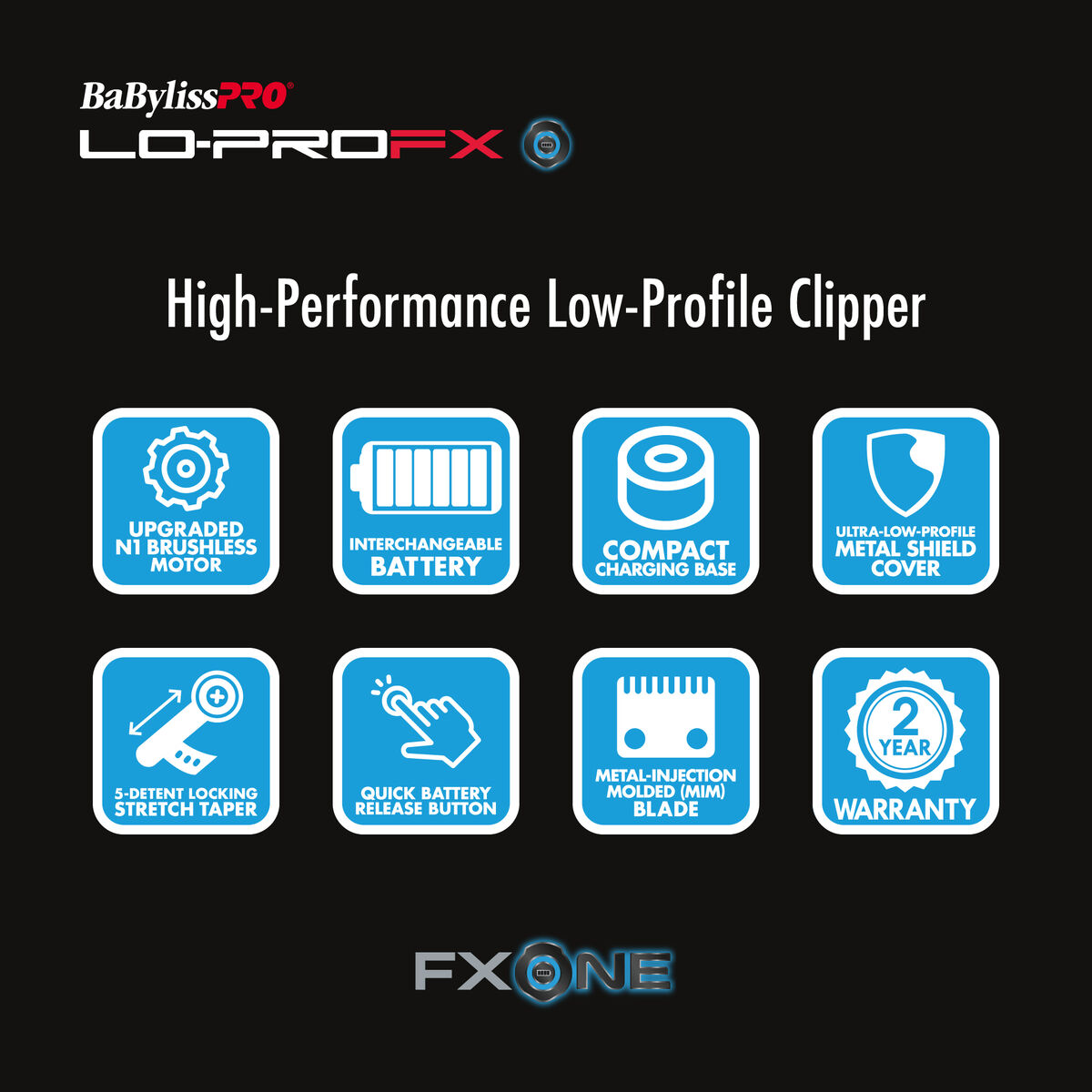 BaBylissPRO&reg; FXONE&trade; Lo-ProFX High Performance Low-Profile Clipper (Silver)