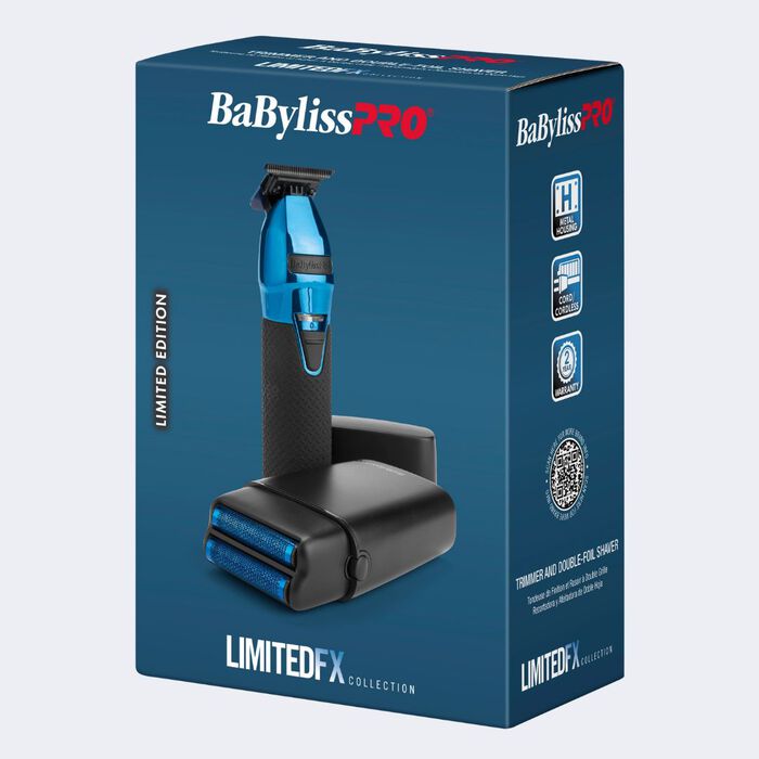 Juego de regalo de recortadora y afeitadora de doble hoja negro y azul LimitedFX de BaBylissPRO®