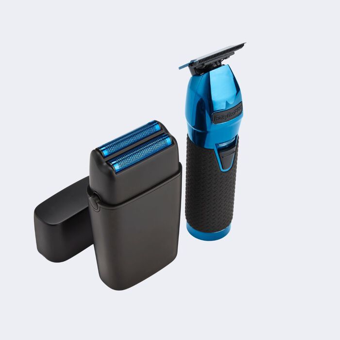 Juego de regalo de recortadora y afeitadora de doble hoja negro y azul LimitedFX de BaBylissPRO®