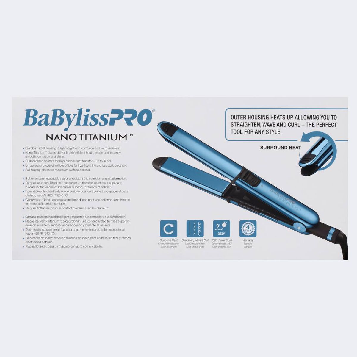 Plancha de 1-1/4 in BaBylissPRO® Nano Titanium™ Prima3000®, en negro y azul (edición limitada)