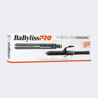 BaBylissPRO® Porcelain Ceramic 1" Straightening Iron & 1¼" Spring Curling Iron Prepack