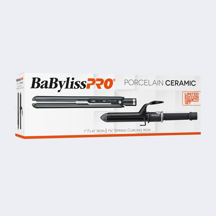 BaBylissPRO® Porcelain Ceramic 1" Straightening Iron & 1¼" Spring Curling Iron Prepack, , hi-res image number 0