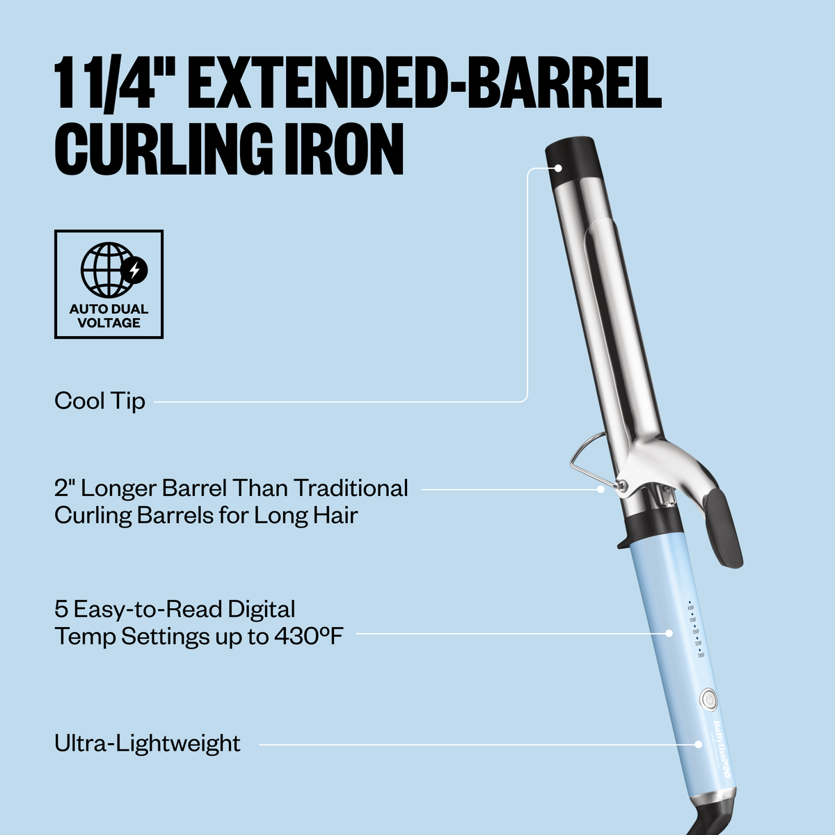 Tenaza con tubo modelador extralargo BaBylissPRO® Nano Titanium™, 1¼ in, de edición limitada (azul hielo)