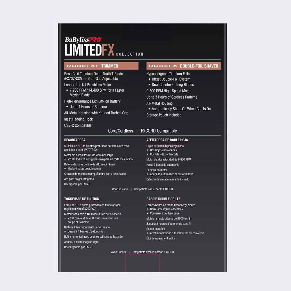 Juego de recortadora y afeitadora de doble hoja BaBylissPRO® LimitedFX, en oro rosa