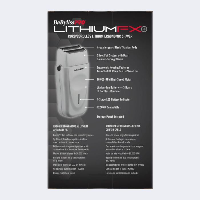 BaBylissPRO® LithiumFX+ Limited Edition Grey Cord/Cordless Lithium Ergonomic Double Foil Shaver