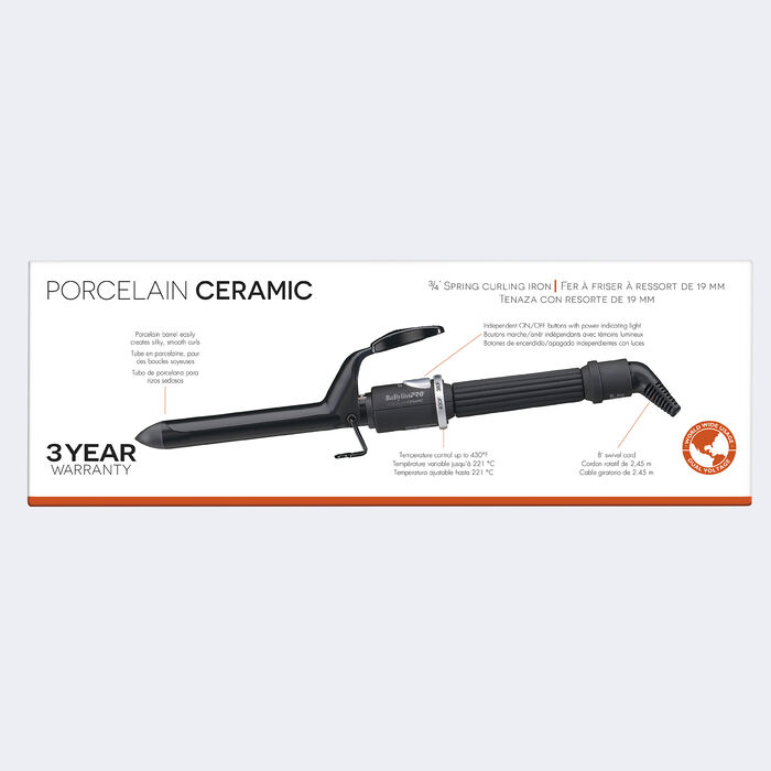 BaBylissPRO® Porcelain Ceramic ¾" Spring Curling Iron