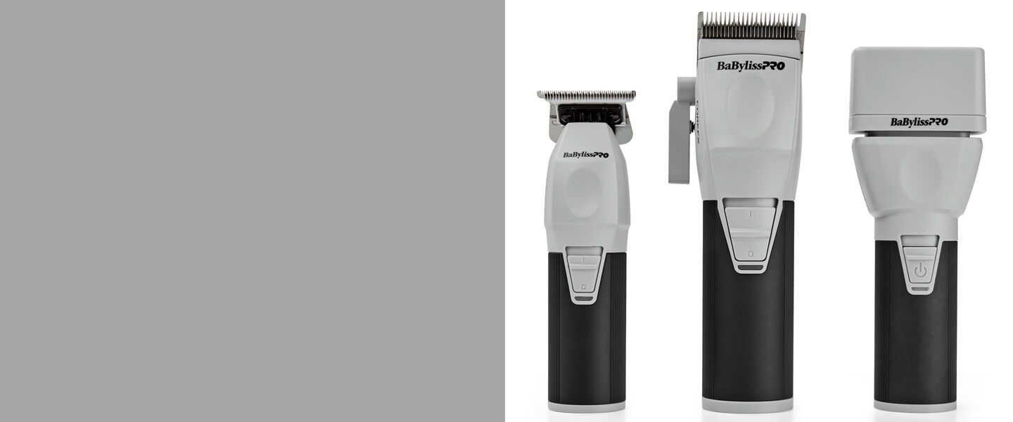 core fx collection featuring a clipper trimmer and shaver in a grey and black colorway from BaBylissPRO