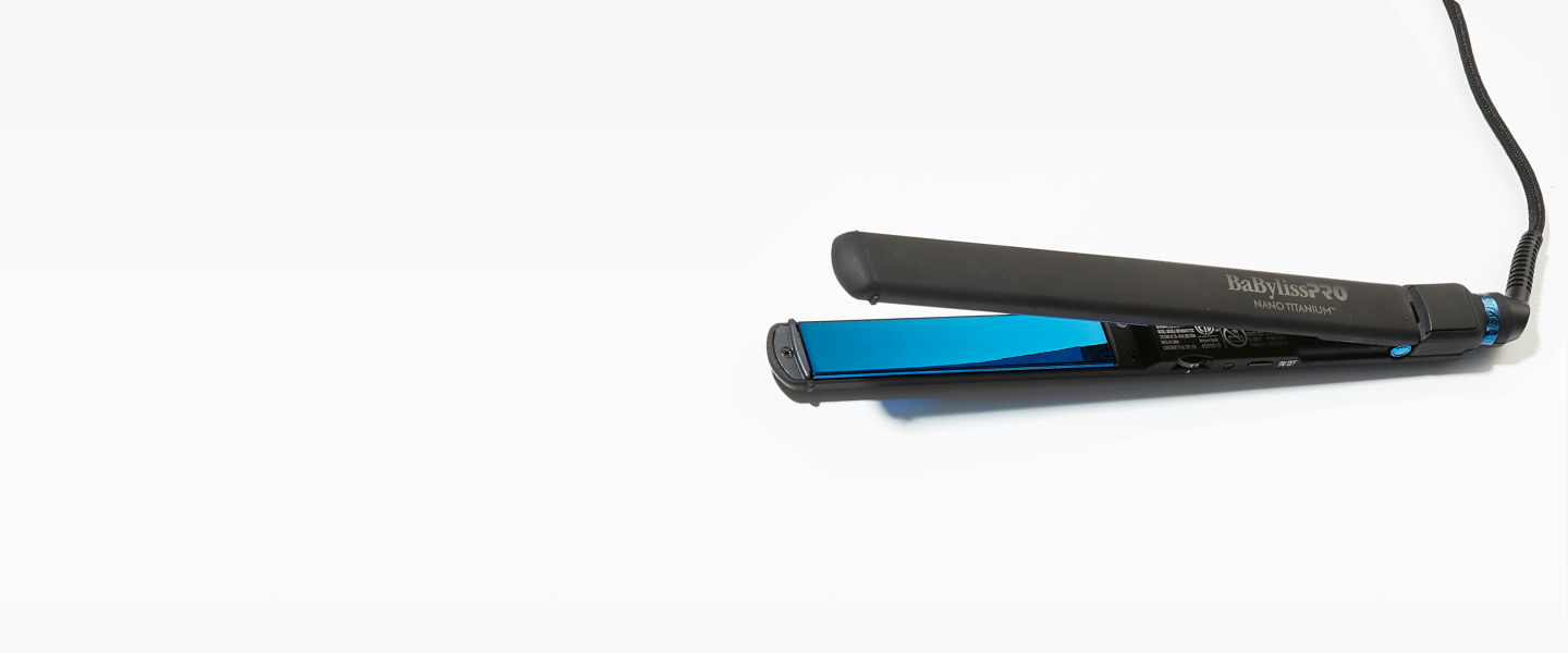 Nano Titanium Flat Iron in Black with Blue Plates