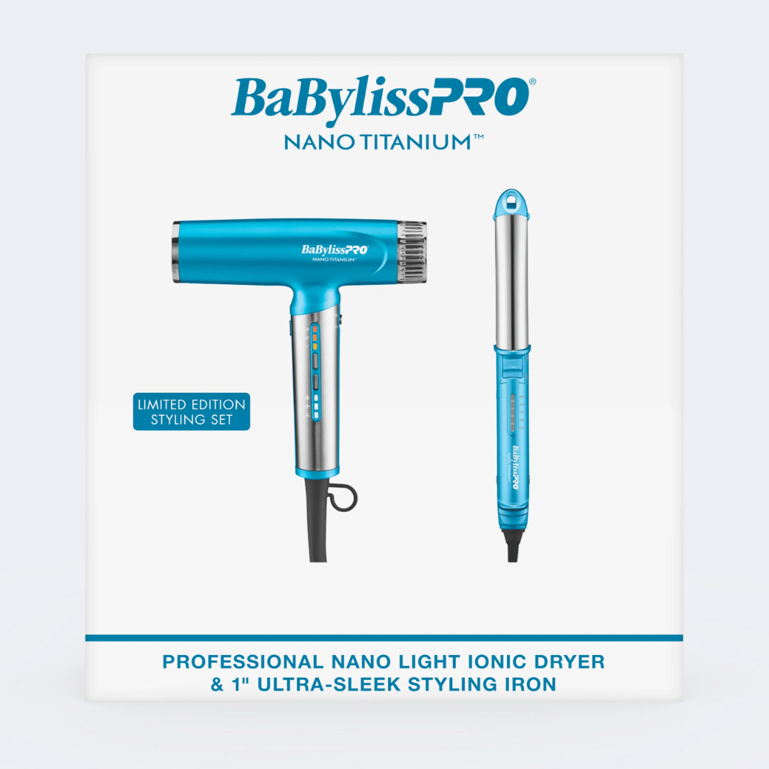 BaBylissPRO Nano Titanium Nano Light Ionic Dryer 1 Ultra-Sleek Styling Iron Prepack 220$